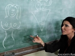 Røvslikning, Store bryster, Brunette, Pik, Hæle, Barberet, Lærer, Bryster