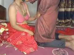 Desi Newly Married Wife First Night Threesome - Husband's Father Fucks Her Doggystyle & Blowjob