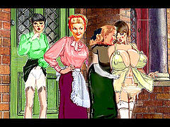 An English Sissy Village scene trio