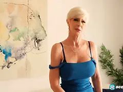 Foxxxy Darlin, the 60-year-old MILF, craves your pleasure with her long legs, big tits and a tight pussy