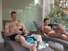 18, フェラチオ, 茶髪の, カップル, ゲイ, 手コキする, 筋肉, ラフ