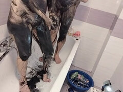 Amateur Couple Takes a Bath, Wife with Hairy Pussy, Big Ass, Big Tits.