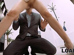 Linda Leclair gets her tight pussy pounded in the office by corrupted loan officer