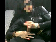 Wifey in leather gives an intense handjob with long nails