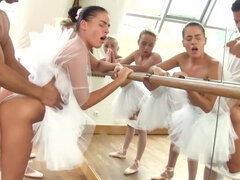 Three ballerinas can stretch their legs, but can they stretch their pussies?