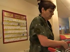 BBW gran restrained and fed cock