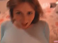 Big tits MILF in transparent blue top fucked in POV