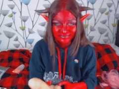 Hot Demon Girl Katya Letova Sucks Dildo & Moans in Solo Halloween Cosplay