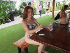 Redhead Babe In Bikini Gets Fucked In Public At Resort