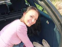 Brunette Belle Claire gets banged hard in the car by the stranger