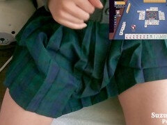 Young Chinese babe in uniform explores kinky pee play