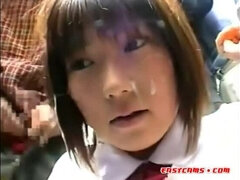 Asiat, Brunette, Sædskud, Komme på ansigtet, Gruppe, Janpansk, Udendørs