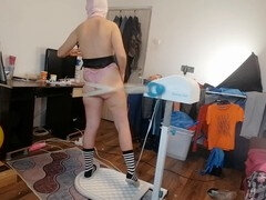 Inexperienced massage with a vibro on a nude brunette Hermina. Hairy latina pussy, big boobs, ample booty.