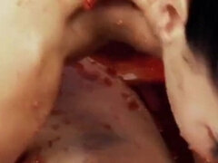 Rumpa, Vacker, Stor stjärt, Stora tuttar, Mat, Lesbisk, Våt