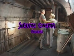 Young boy fucks old blonde whore in the basement