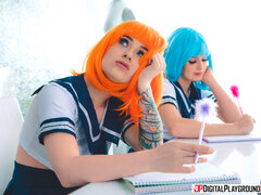 Two lesbian college babes bring each other to a powerful orgasm