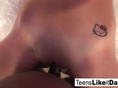 Wet brunette teen gets a thick black cock in her white pussy!