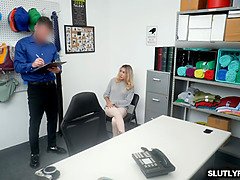 Officer Mike leans suspect on the table to pound her twat from behind