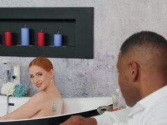 Gorgeous redhead Kiara Lord wild interracial bathroom sex