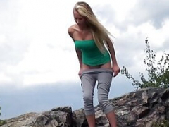 Blonde Pulls Down Panties To piss