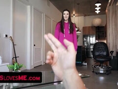 SisLovesMe - Supportive Stepsis Offers Her Tight Pussy To Her Virgin Stepbro And Swallows His Cum