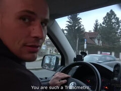 Slutry friend spread legs in driving car for horny dude