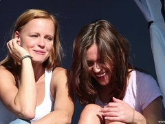 Alyssa Reece & Jo - The Arrival - young brunette girlfriends fucking outdoors in the tent