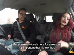 Fake Driving School (FakeHub): Crazy redhead fucks car gearstick