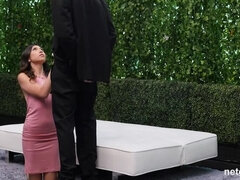 Iso kulli, Ruskeahiuksinen, Syväkurkku, Naamallinen, Käsihoito, Hd, Ulkona, Näkökulma pov