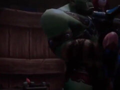 Elf double teamed by an Ork and a Troll