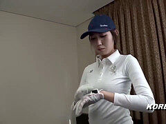 Korean golf starlet is horny as tear up and films movie