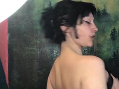 18, Store pupper, Brunette, Sexy undertøy, Fitte, Alene, Tattovering, Tenåring