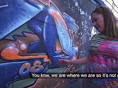 Pickedup brunette eurobabe sucks in POV before outdoor sex