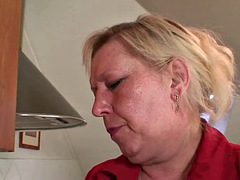 Two repairmen fuck granny with big tits