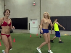 Horny porn stars are playing dodgeball while being naked