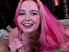 POV nympho slut enjoys riding a big cock while she fucks