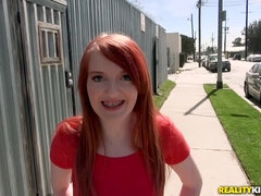 Man with fat cock gets POV blowjob from a redhead teen with braces