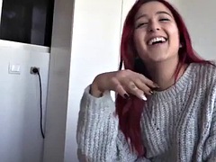 Sexy redhead latina fucks fat old man