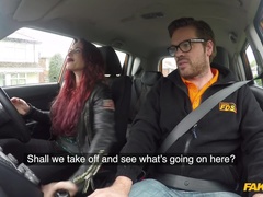 Fake Driving School (FakeHub): Crazy redhead fucks car gearstick