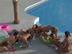 Lesbian orgy by the pool