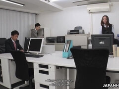 Asian office slut in pantyhose gangbang scene