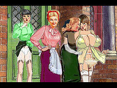 An English Sissy Village scene trio