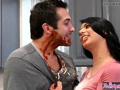 Gina Valentina gets her mouth filled with Donnie Rock's big cock and takes it in the fight