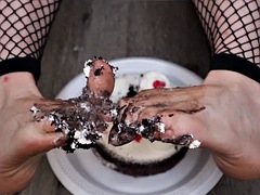 ASMR Binaural Feet Cake Smash Food Play