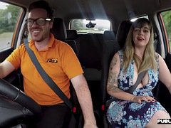 MILF driver pussy fucked hard by instructor in car fuck