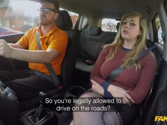34F Jugs Bouncing In Driving Lesson Fake Driving School
