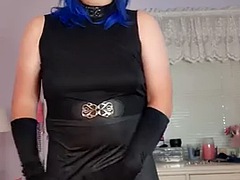 Blue haired granny tranny covered in satin!