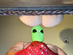 Fucking a toy to orgasm in an alien mask