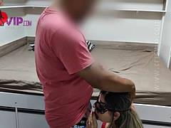 Cuckold husband watches slut wife fuck on video call