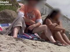 Public masturbation, outdoor cumshot, public beach handjob